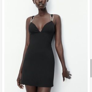 Zara Rhinestone Strap Black Mini Dress